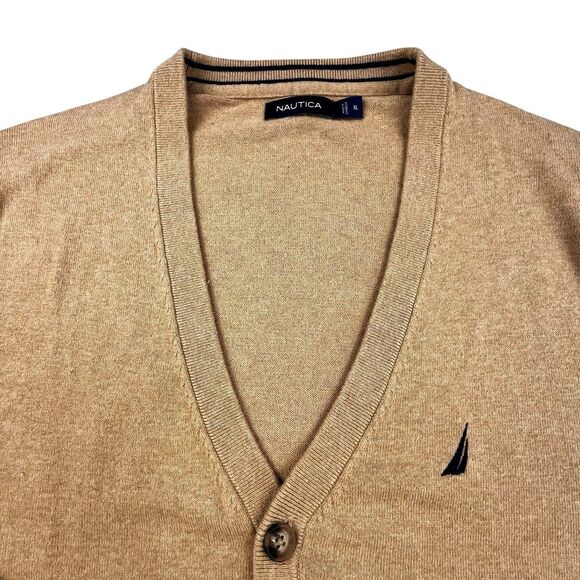 Nautica Cardigan Sweater Men’s XL Brown Long Sleeve Button Pockets Grandpa - Picture 2 of 9